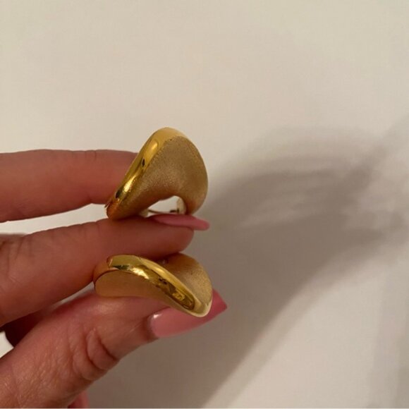 EARRINGS 925 GOLD VERMEIL STERLING SILVER BRUSHED MODERNIST HOOP DROP LEVER - Picture 9 of 9